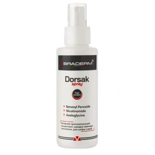 Активний спрей з бензоїл пероксидом від висипів на тілі Braderm Dorsak Spray