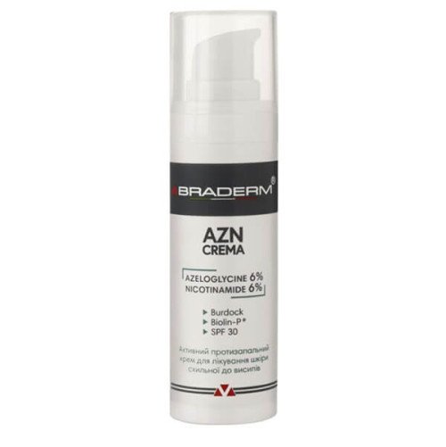 Сонцезахисний крем для шкіри з акне і почервоніннями Braderm AZN Cream SPF 30