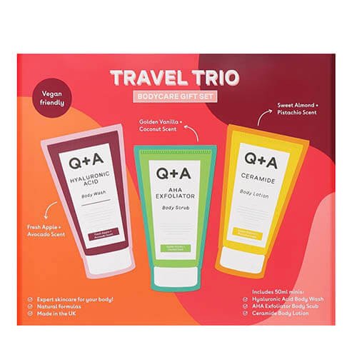 Подарунковий набір для тіла Q+A Travel Trio (гель для душа, скраб, лосьйон) (до 10.2026)